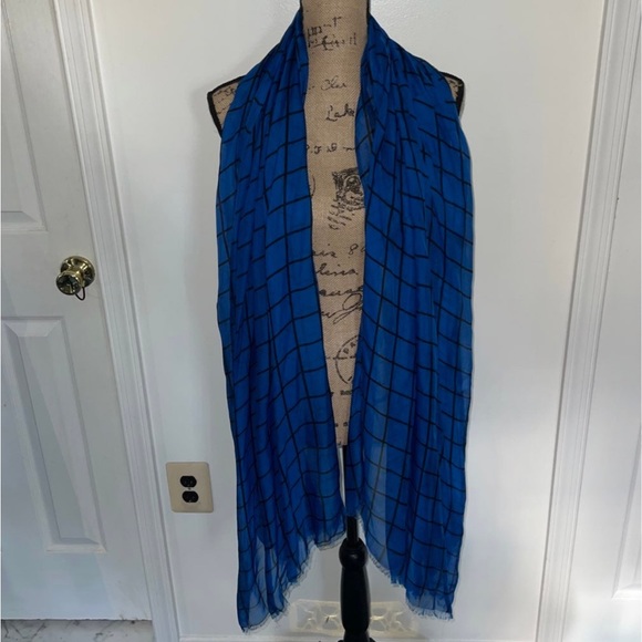 J. Crew Cerulean Blue Window Pane Silk Scarf - Picture 8 of 10
